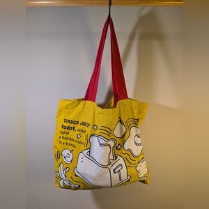 Trader Joe's Breakfast Tote Bag Reusable Cotton Yellow Red Waffle Toast Limited
